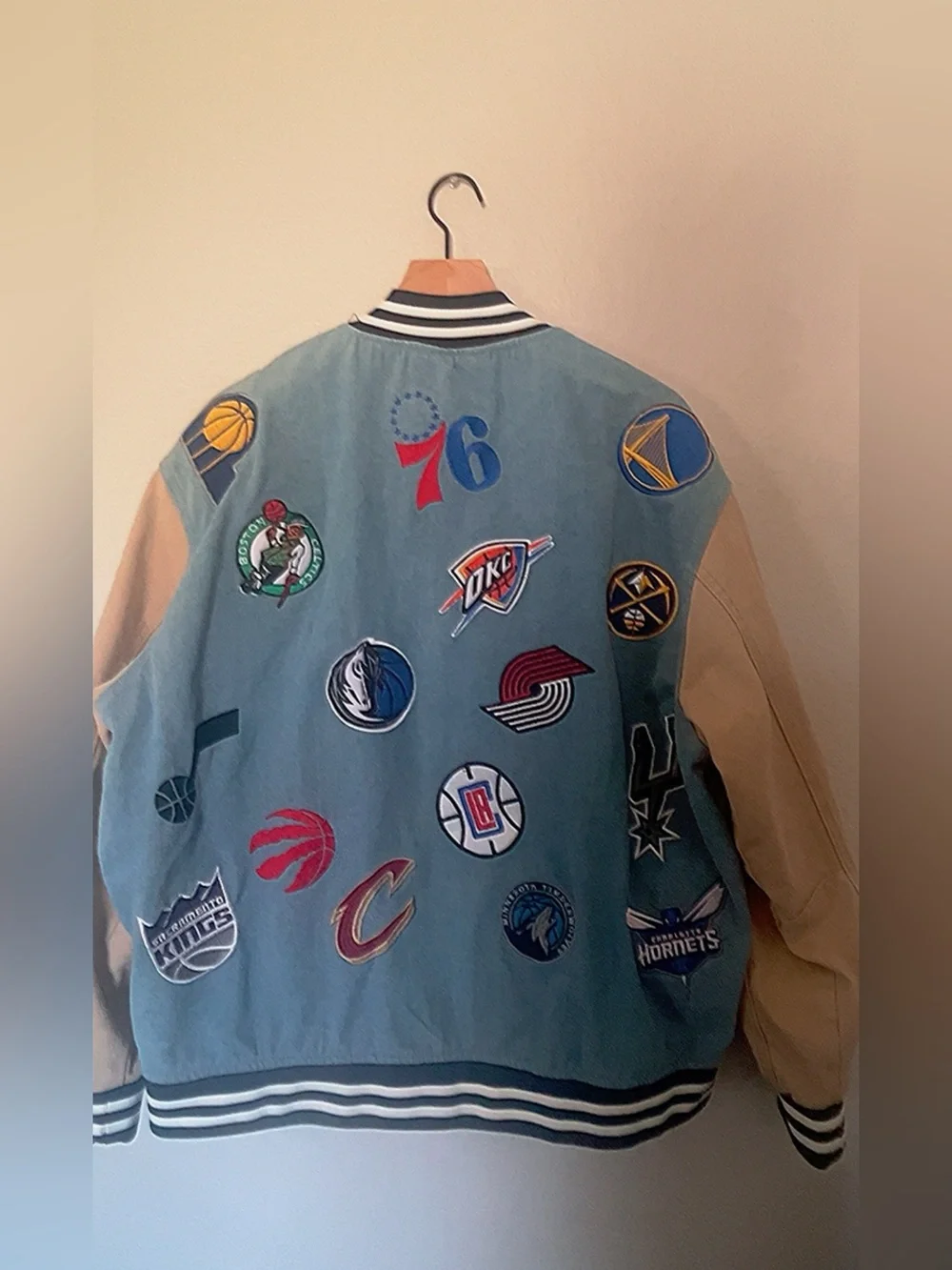 Ultra game Urban outfitters NBA logo patch letterman jacket